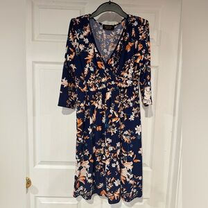 Maternity Floral Dress in Navy and Orange - Perfect for Baby Shower!